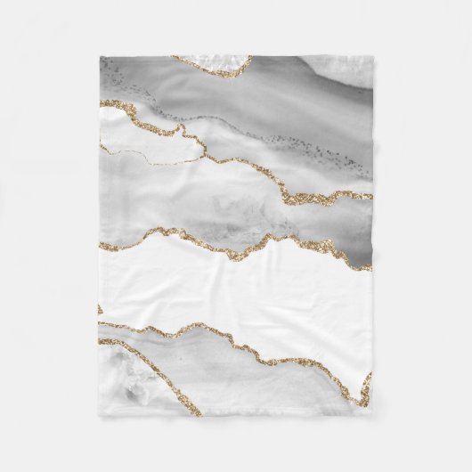 Grijs Witte Marmer Agate Verfijnde Gouden Glitter Fleece Deken (Voorkant)