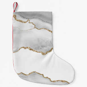 Grijs Witte Marmer Agate Verfijnde Gouden Glitter Kleine Kerstsok