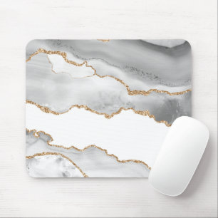 Grijs Witte Marmer Agate Verfijnde Gouden Glitter Muismat
