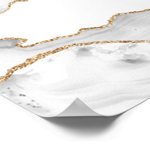 Grijs Witte Marmer Agate Verfijnde Gouden Glitter Poster