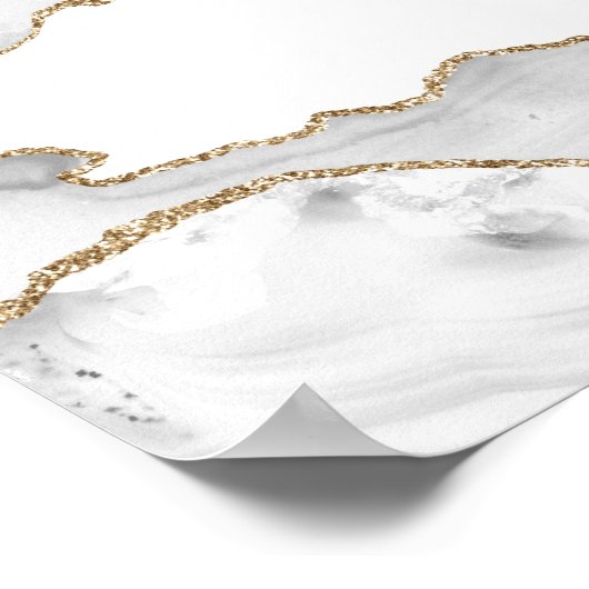 Grijs Witte Marmer Agate Verfijnde Gouden Glitter Poster (Hoek)