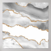 Grijs Witte Marmer Agate Verfijnde Gouden Glitter Poster (Voorkant)