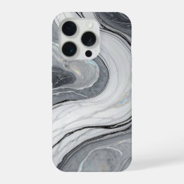Grijs Witte Marmer Draai Holografisch Luxe iPhone 15 Pro Case