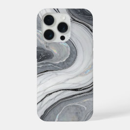 Grijs Witte Marmer Draai Holografisch Luxe iPhone 15 Pro Case