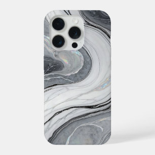 Grijs Witte Marmer Draai Holografisch Luxe iPhone 15 Pro Case