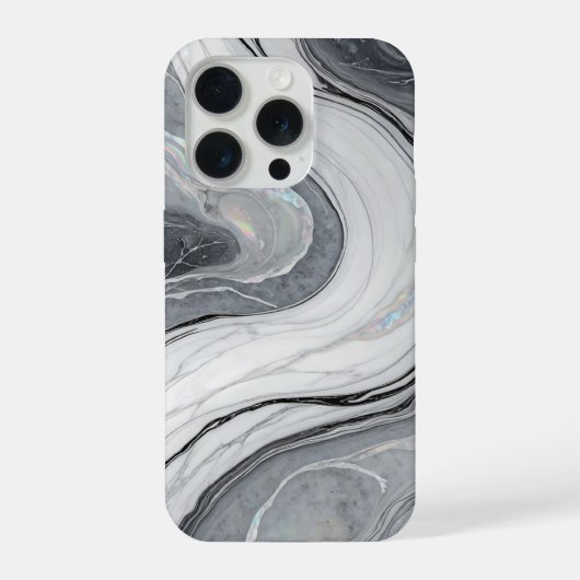 Grijs Witte Marmer Draai Holografisch Luxe iPhone Hoesje (Achterkant)
