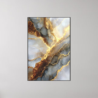 Grijs & Witte Marmer Werveling met Gouden Aderen  Canvas Afdruk