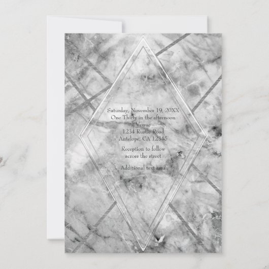 Grijs & Witte Marmeren Glamour Huwelijksuitnodigin Kaart (Achterkant)