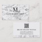 Grijs Witte Marmeren QR-code Monogram Visitekaartje (Voorkant / Achterkant)