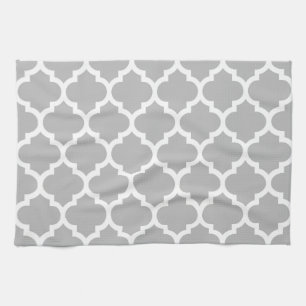 Grijs Witte Marokkaans Quatrefoil Patroon #5 Theedoek