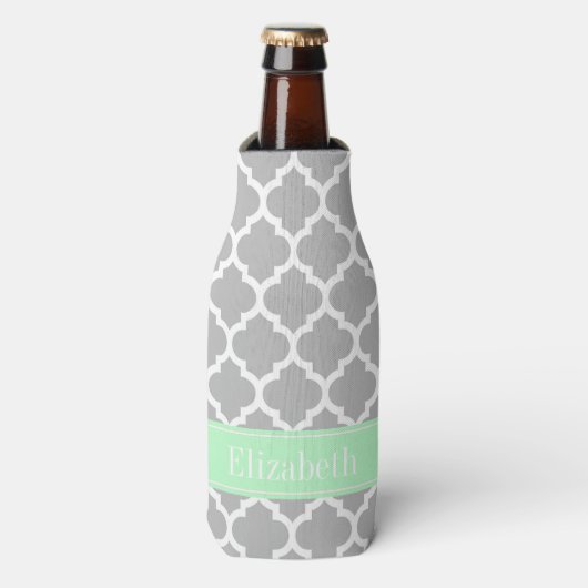 Grijs Witte Marokkaanse #5 Mint Naam Monogram Flesjeskoeler (Fles Voorkant)