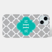 Grijs Witte Marokkaanse #5 Turquoise 3 Initiële Mo Case-Mate iPhone Case (Achterkant (horizontaal))