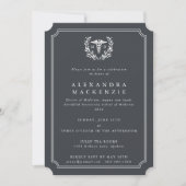 Grijs/Witte MD Caduceus Afstudeerfeest Kaart (Voorkant)