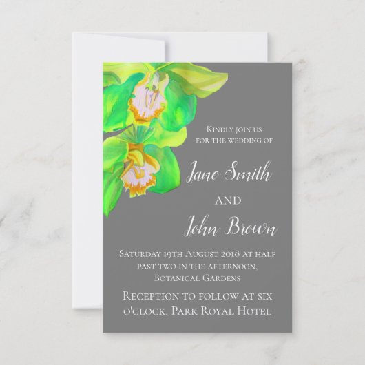 Grijs-witte moderne, eenvoudige orchidee-bloembrui kaart (Voorkant)