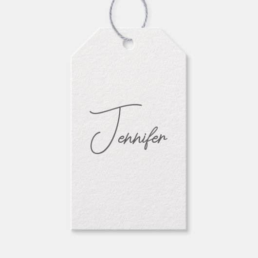 Grijs Witte Moderne Minimalistische Handgeschreven Cadeaulabel (Voorkant)