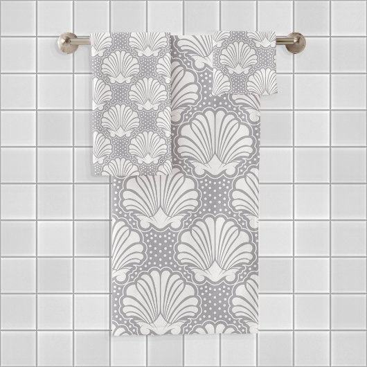 Grijs & Witte Schelp Bad Handdoek