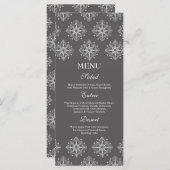 Grijs + witte sneeuwvlokken winter bruiloft voedse menu (Voorkant / Achterkant)