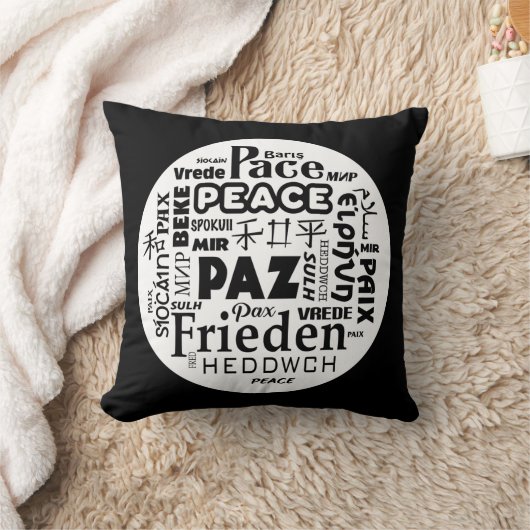 Grijs/witte speldenkussen/vrede in meerdere talen kussen (Deken)