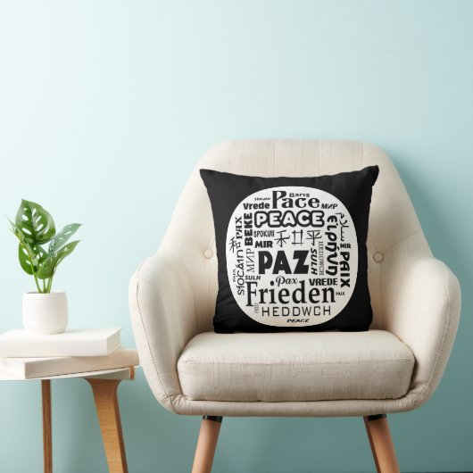Grijs/witte speldenkussen/vrede in meerdere talen kussen (Stoel)