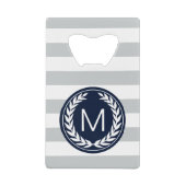 Grijs & Witte streep met Laurel Wreatmonogram Creditkaart Flessenopener (Voorkant)