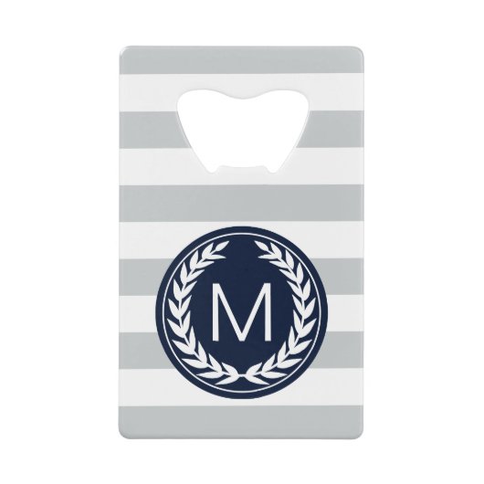 Grijs & Witte streep met Laurel Wreatmonogram Creditkaart Flessenopener (Voorkant)