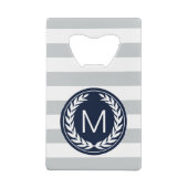 Grijs & Witte streep met Laurel Wreatmonogram Creditkaart Flessenopener (Achterkant)