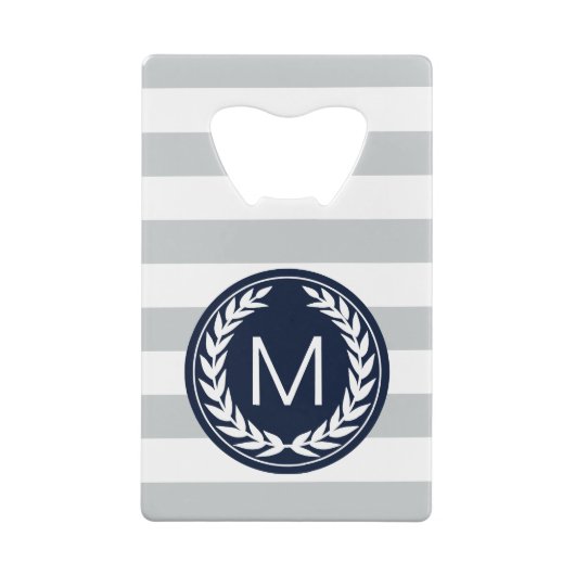 Grijs & Witte streep met Laurel Wreatmonogram Creditkaart Flessenopener (Achterkant)