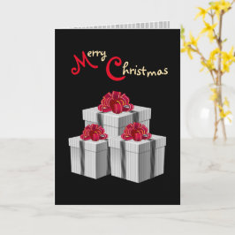Grijs Witte Streep Rode Strik Cadeauboxen op Zwart Kaart