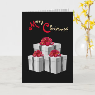 Grijs Witte Streep Rode Strik Cadeauboxen op Zwart Kaart