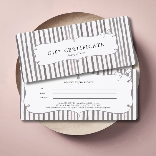 Grijs Witte Streep Vintage Strik Geschenkcertifica