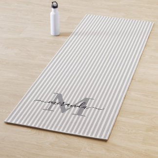 Grijs & Witte Strepen Monogram Naam Yogamat