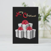 Grijs Witte Strepen Rood Lint Cadeaus op Zwart Kaart (Staand voorkant)