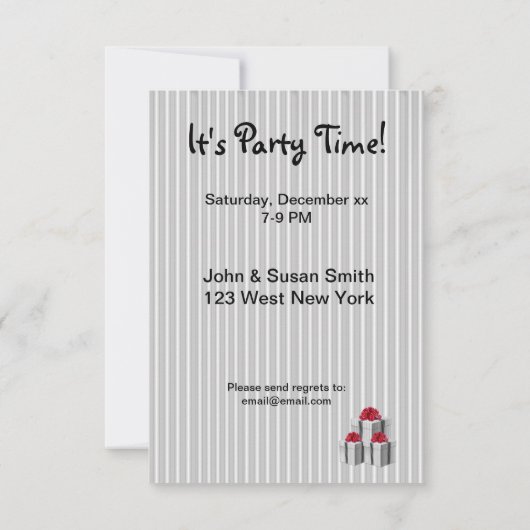 Grijs Witte Strepen Rood Lint Cadeaus op Zwart Kaart (Achterkant)