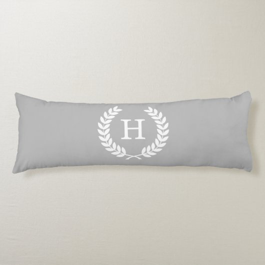 Grijs Witte Tarwe Laurierkrans Initiële Monogram Lichaamskussen (Voorkant)