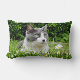 Grijs & Witte Tuxedo Kat & Bloemen Kussen