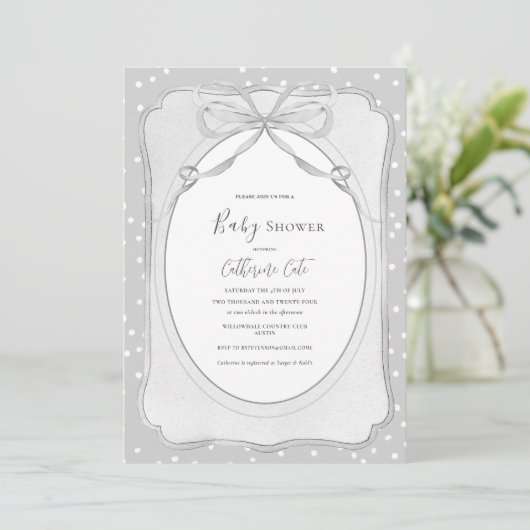 Grijs & Witte Vintage Baby Shower Kaart (Staand voorkant)