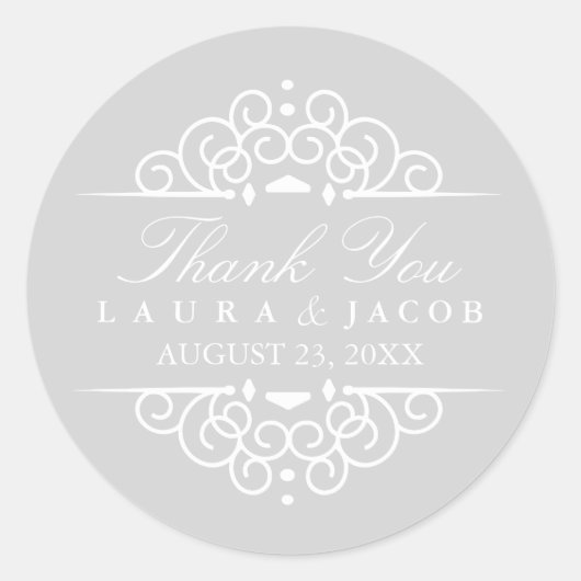 Grijs & Witte Vintage Rol Wedding Sticker (Voorkant)