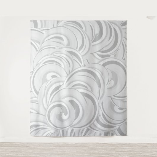 Grijs Witte Wervelingen Patroon Wandkleed (Voorkant)