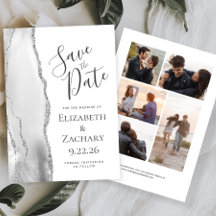 Grijs Witte Zilveren Agate 5-Foto Save the Date