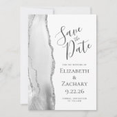Grijs Witte Zilveren Agate 5-Foto Save the Date (Voorkant)