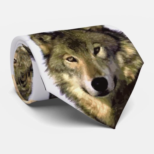 Grijs Wolf Portrait Stropdas (Opgerold)