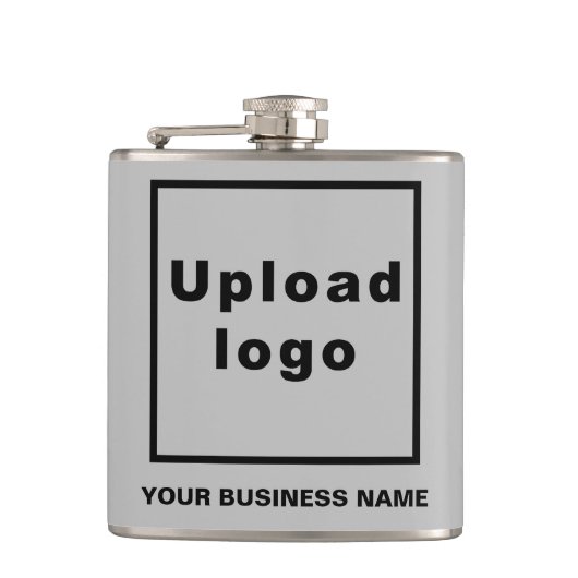 Grijs Zakelijk Merk op Vinyl Wrapped Flask Heupfles (Voorkant)