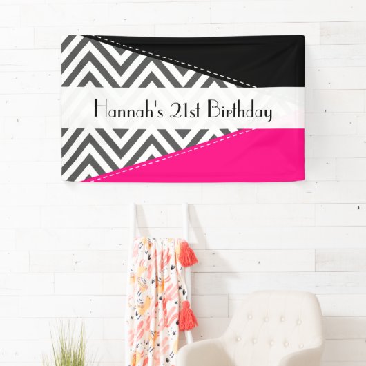 Grijs zigzag, Chevron, Zigzag Pattern, Birthday Spandoek (Insitu)