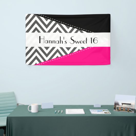Grijs zigzag, Chevron, Zigzag Pattern, Sweet 16 Spandoek (Beurs)
