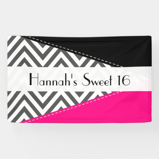Grijs zigzag, Chevron, Zigzag Pattern, Sweet 16 Spandoek (Horizontaal)