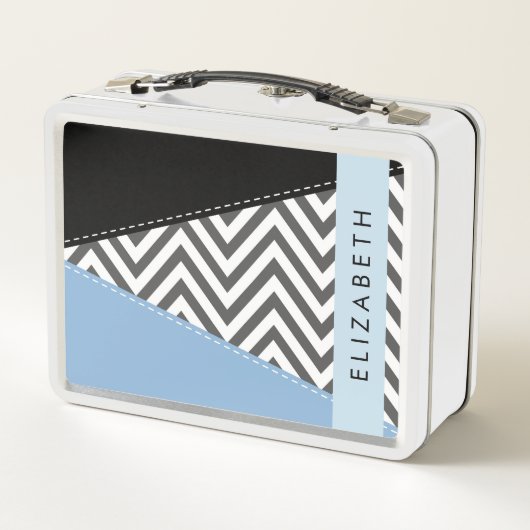 Grijs zigzag, Grijs Chevron, Blauw, Jouw naam (Achterkant)