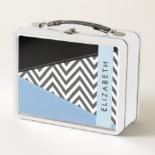 Grijs zigzag, Grijs Chevron, Blauw, Jouw naam (Voorkant)