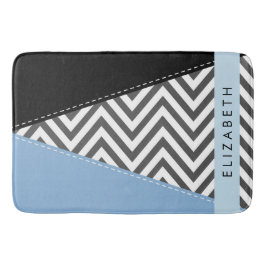 Grijs zigzag, Grijs Chevron, Blauw, Jouw naam Badmat