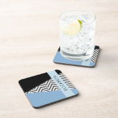 Grijs zigzag, Grijs Chevron, Blauw, Jouw naam Bier Onderzetter (Rechterzijde)