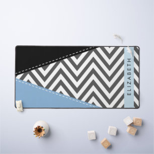 Grijs zigzag, Grijs Chevron, Blauw, Jouw naam Bureaumat